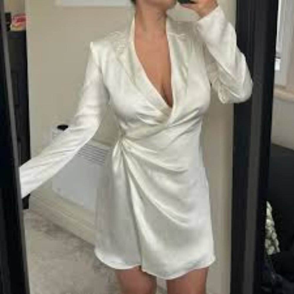 Zara White Wrap Mini Dresses Size XS - Picture 2 of 7